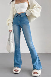 High Waist Elastic Rollover Jeans Pants