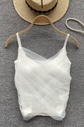 Ruched Mesh Camisole Underwear Strap Lady Slim Backless Tank Tops