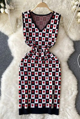 Romantic Heart Knitted Short Dress Casual V-neck Bodycon Dress