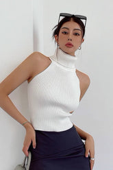 High Collar Sleeveless Knitted Tank Top Tight Top