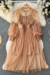 Romantisches Partykleid mit Spitze und Perlen, elegantes langes Gothic-Kleid mit Laternenärmeln, zweiteiliges Set