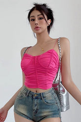 Sexy Thin Shoulder Strap Pleated Tank Top