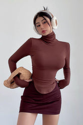 High Collar Underlay T-Shirt Slim Fitted Sleeves Top