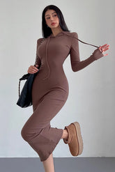 Hooded Sporty Style Knitted Long Dress