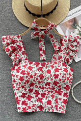 Schlanke ärmellose Crop-Tops mit Blumendruck und gepolsterter Brust für Damen