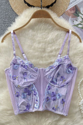 Floral Embroidery Underwear Top Backless Mesh Beach Camisole Female Transparent Lace Short Tank Tops