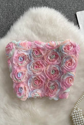 Schulterfreies, trägerloses, schmales, süßes Top aus Netzstoff mit elastischer Taille