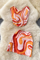 Costumes Haut court sans bretelles Ajouter une mini-jupe Streetwear Imprimé Costumes deux pièces