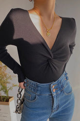 Sexy V-neck Long Sleeve Knitted Top