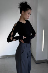 Cut Out Sleeve Solid Slim Jumpsuit