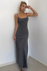 Spaghetti straps Solid Sleeveless Dress