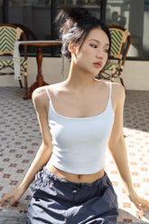 Solid Spaghetti Strap Cut Out Top