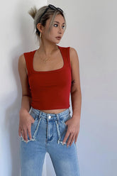 Square Neck Solid Cut Out Vest Tops