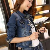 Straight Collar Vintage Blue Long Sleeve Denim Coat Jacket