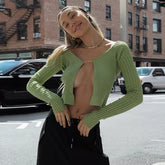 Spring Summer Crop Top Long Sleeve Sweater