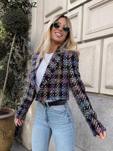 Multi Color Plaid Tweed Blazer Jackets