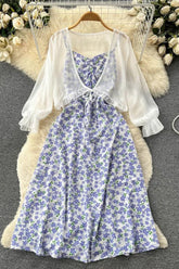 Set mit Trägerkleid mit Blumendruck und Chiffonschal, zweiteilige Urlaubsanzüge