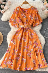 Robe romantique en mousseline à imprimé floral avec ceinture