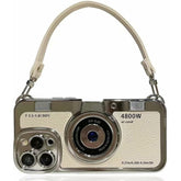 Cute 3D Vintage Camera Phone Case with Hand Strap Unique Cool Silicone TPU Case Shockproof Protective Case Girls for iPhone 11 12 13 14 15