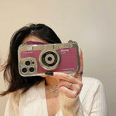 Cute 3D Vintage Camera Phone Case with Hand Strap Unique Cool Silicone TPU Case Shockproof Protective Case Girls for iPhone 11 12 13 14 15