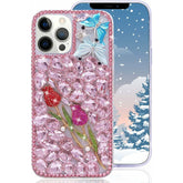 Compatible With Iphone Girl Glitter Diamond Case Luxury Bling Butterfly Rose Sparkly Rhinestone Pearl Crystal Bumper Soft Silicone Rubber Protective Cover Case