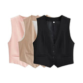 V-Neck Sleeveless Cropped Blazer Vest