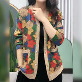 Cardigan d'automne élégant à braguette boutonnée et motif floral