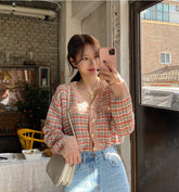 Cardigan tricoté à carreaux multicolores pour vêtements d'hiver