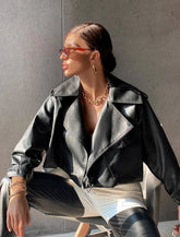 Spring Autumn Style Turndown Collar Faux Leather Motorcycle Coats