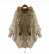 Fur Batwing Sleeve Cardigan Sweater