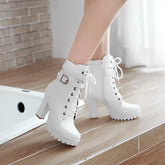 Trendy High Heel Cross Laced Up Mid Calf Boots