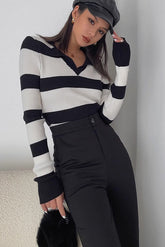 Sweat-shirt à manches longues côtelé imprimé à rayures