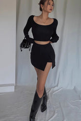 Irregular Hem Solid Split Skirt