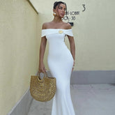 Strapless one-shoulder strappy hip dress