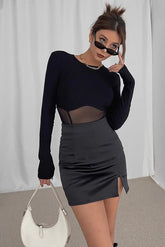 Satin Split Hem A-Line Skirt