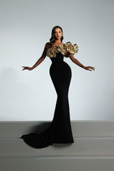 Gold Ruffled Off-the-Shoulder Party Dress