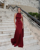 Halter neck satin elegant party dress