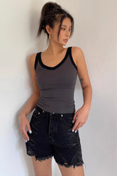 Sleeveless Contrast Trim Tank Tops Fitted Cami Tee Shirt