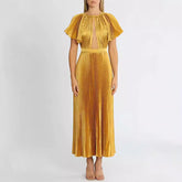 Solid Color Lotus Leaf Sleeve Evening Dress