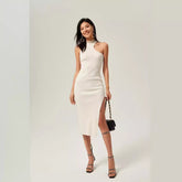 Tacha Neckholder-Midikleid aus Baumwolle mit Rüschen - Weiß