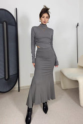 Jupe plissée unie à ourlet évasé