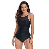 White Trim Solid Blue Tankini Set