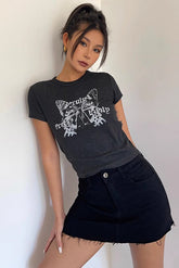 Butterfly Print Short Sleeve Tops T-shirt