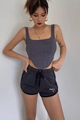 Sleeveless Scoop Neck Asymmetrical Hem Tank Tops Fitted Cami Tee Shirts