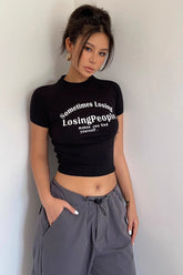 Letter Print Short Sleeve Crop Tops