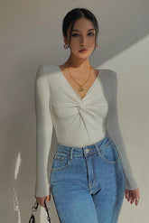 CrissCross Front Lonng Sleeve Tops Shirt