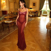 Slim-fit see-through holiday halterneck sleeveless dress