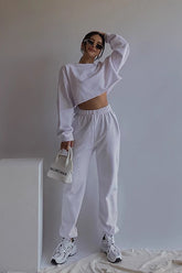 Solid Elastic Waist Sports Pants