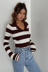 Pull côtelé à manches longues et imprimé rayé