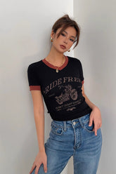 Short Sleeve Fitted Printed Tank Tops T-Shirt